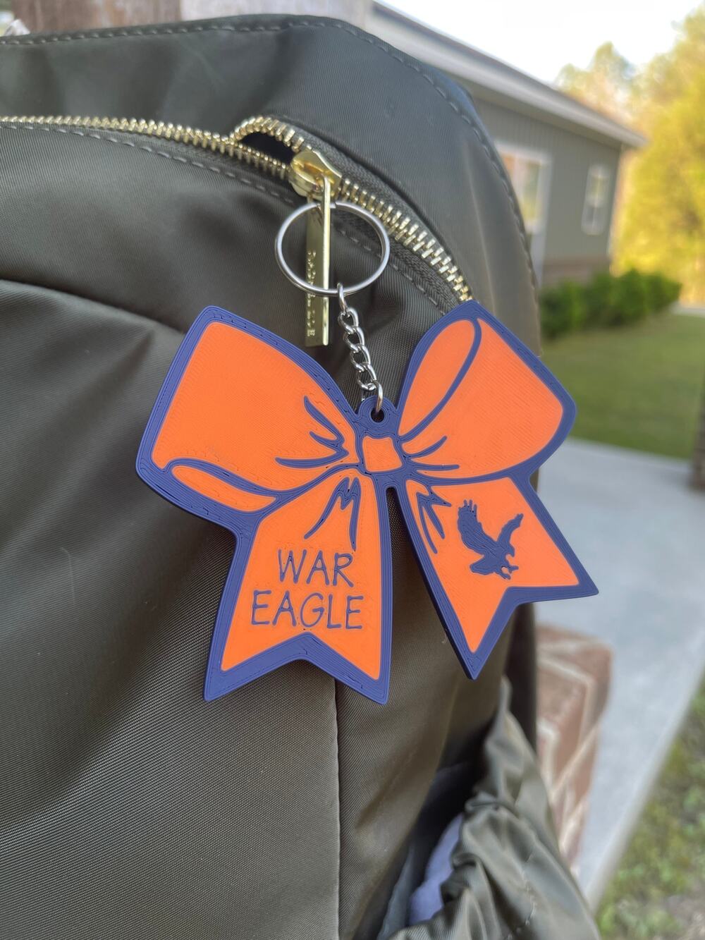 New Auburn War Eagle Gameday Ribbon Bow Hard Plastic Keychain